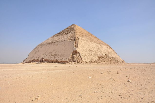 Bent Pyramid featuring the original polished limestone outer casing that the pyramids used to have
