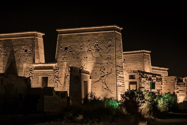Philae temple at night from the side angle