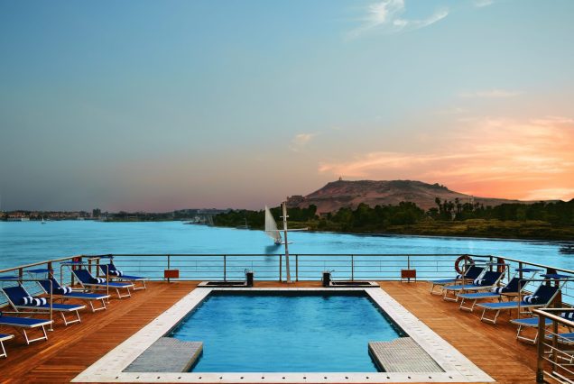 The sun deck with pool Oberoi Zahra Luxury Nile Cruises Egypt Millis Potter scaled